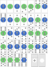 Die Dominosteine sind auf jeder Seite in zwei Felder geteilt.